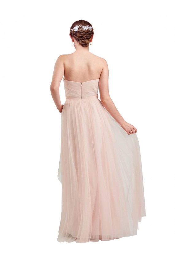 Rose Trapèze Tulle Longue Robes demoiselle d'honneur à Bas Prix