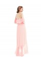 Rose Trapèze Épaule Dénudée Mousseline Longue Asymétrique Robes demoiselle d'honneur à Bas Prix