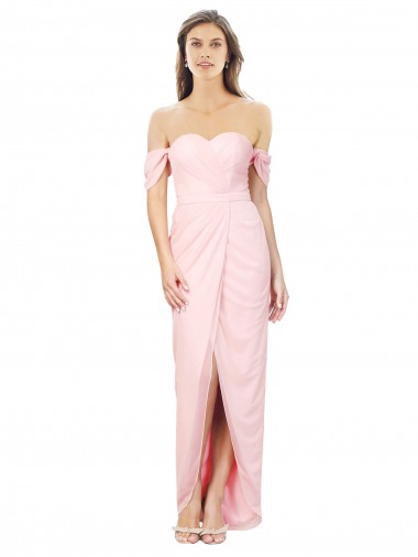 Rose Trapèze Épaule Dénudée Sans bretelle Mousseline Longue Asymétrique Robes demoiselle d'honneur à Bas Prix
