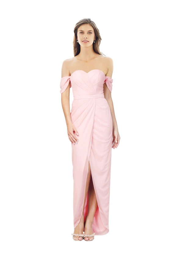 Rose Trapèze Épaule Dénudée Sans bretelle Mousseline Longue Asymétrique Robes demoiselle d'honneur à Bas Prix