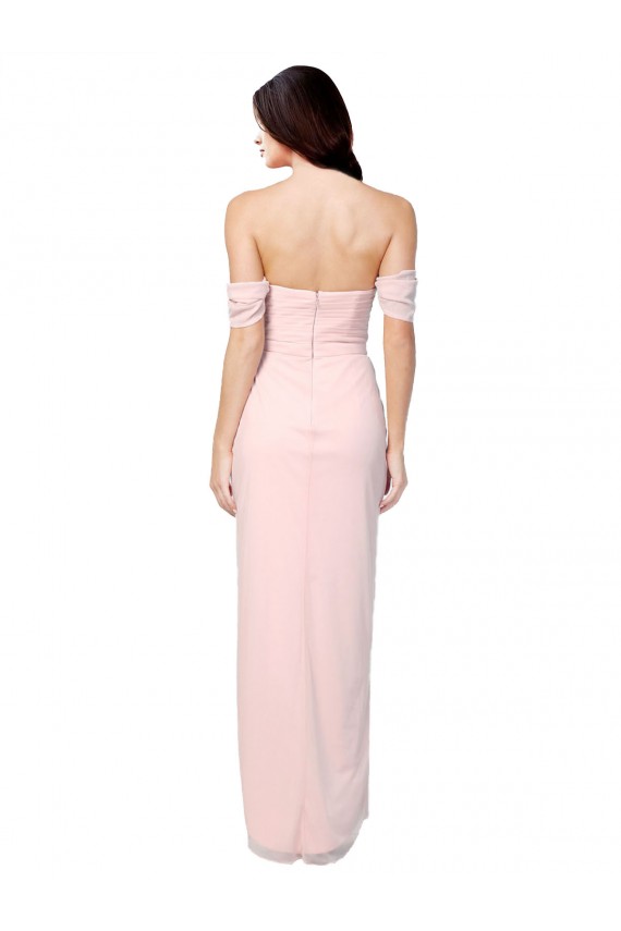 Rose Trapèze Épaule Dénudée Sans bretelle Mousseline Longue Asymétrique Robes demoiselle d'honneur à Bas Prix
