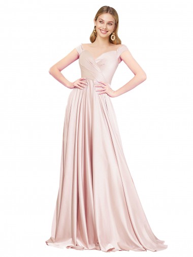 Rose Trapèze Épaule Dénudée Satiné Longue Formelles Robes demoiselle d'honneur / Robes de soirée / Robes de bal à Bas Prix