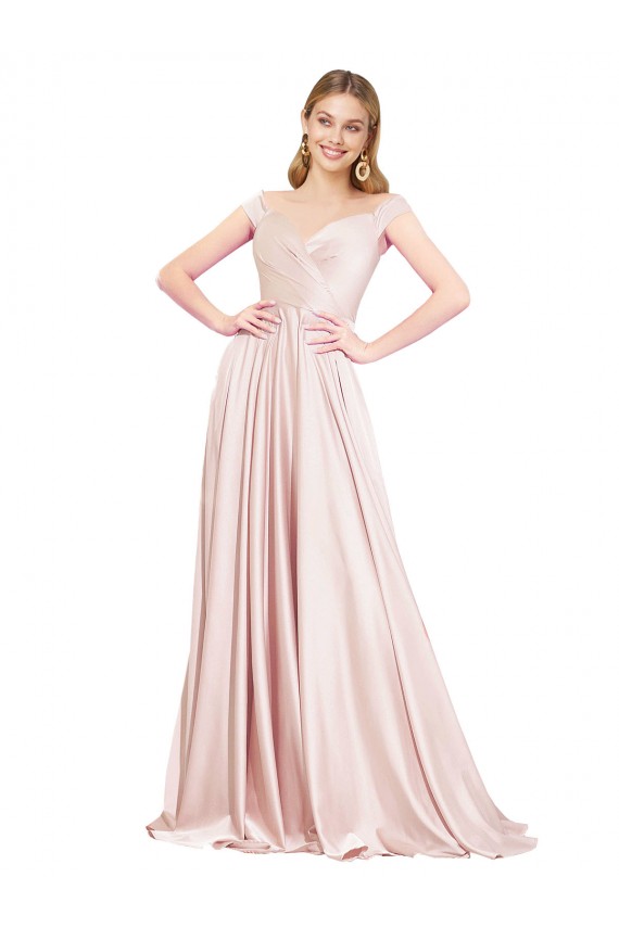 Rose Trapèze Épaule Dénudée Satiné Longue Formelles Robes demoiselle d'honneur / Robes de soirée / Robes de bal à Bas Prix