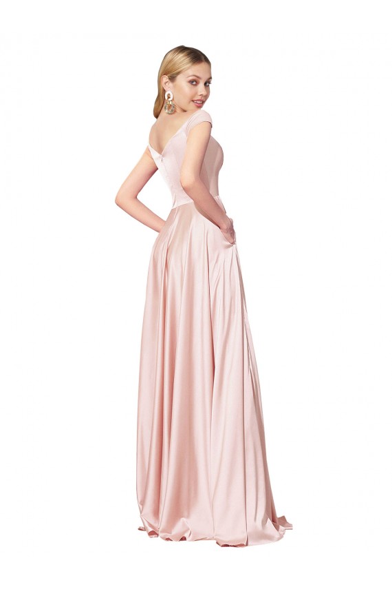 Rose Trapèze Épaule Dénudée Satiné Longue Formelles Robes demoiselle d'honneur / Robes de soirée / Robes de bal à Bas Prix