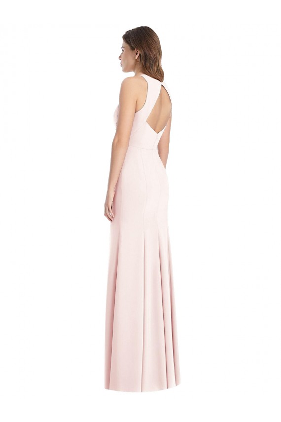 Rose Trompette Bateau Crêpe Stretch Longue Robes demoiselle d'honneur / Robes de bal à Bas Prix