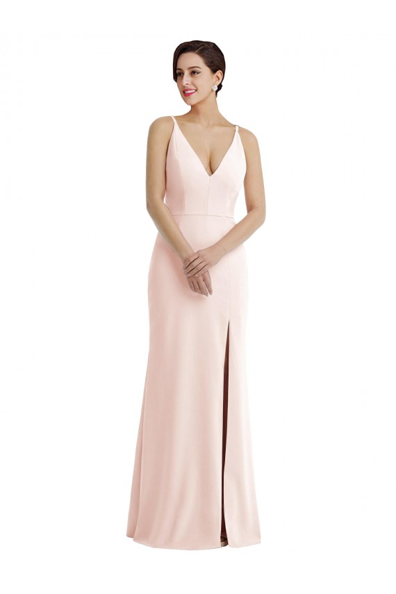 Rose Trompette Col V Crêpe Stretch Longue Formelles Robes demoiselle d'honneur / Robes de soirée / Robes de bal à Bas Prix
