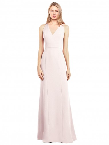 Rose Trompette Col V Crêpe Stretch Longue Robes demoiselle d'honneur / Robes de bal à Bas Prix