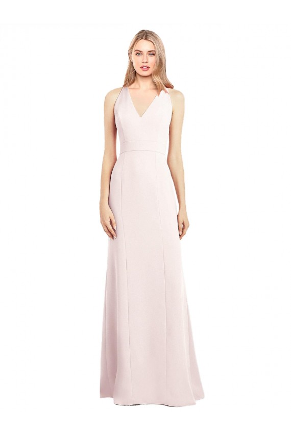 Rose Trompette Col V Crêpe Stretch Longue Robes demoiselle d'honneur / Robes de bal à Bas Prix