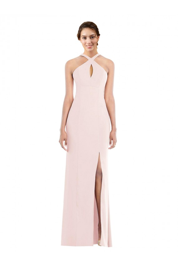 Rose Trompette Licou Crêpe Stretch Longue Formelles Robes demoiselle d'honneur / Robes de soirée / Robes de bal à Bas Prix