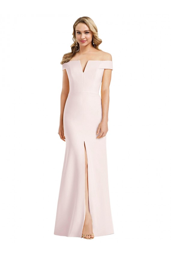 Rose Trompette Épaule Dénudée Col V Crêpe Stretch Longue Formelles Robes demoiselle d'honneur / Robes de soirée / Robes de bal à Bas Prix