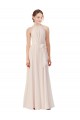 Rose crème Trapèze Bateau Col Haut Mousseline Longue Robes demoiselle d'honneur à Bas Prix