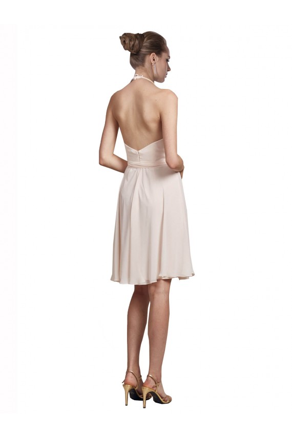 Rose crème Trapèze Licou Col V Mousseline Courte Robes demoiselle d'honneur / Robes de cocktail à Bas Prix