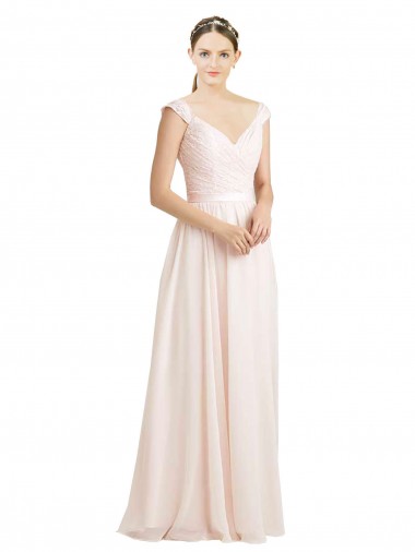 Rose crème Trapèze Mousseline Dentelle Longue Robes demoiselle d'honneur à Bas Prix