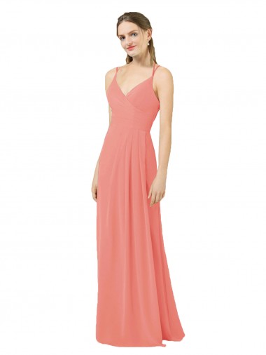 Rose du Désert Fourreau Col V Mousseline Longue Robes demoiselle d'honneur à Bas Prix