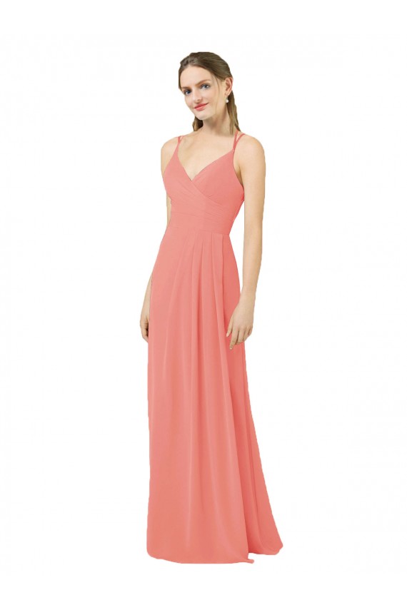 Rose du Désert Fourreau Col V Mousseline Longue Robes demoiselle d'honneur à Bas Prix