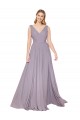 Rose poudré Trapèze Col V Mousseline Longue Formelles Robes demoiselle d'honneur / Robes de soirée / Robes de bal à Bas Prix