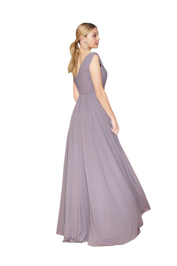 Rose poudré Trapèze Col V Mousseline Longue Formelles Robes demoiselle d'honneur / Robes de soirée / Robes de bal à Bas Prix