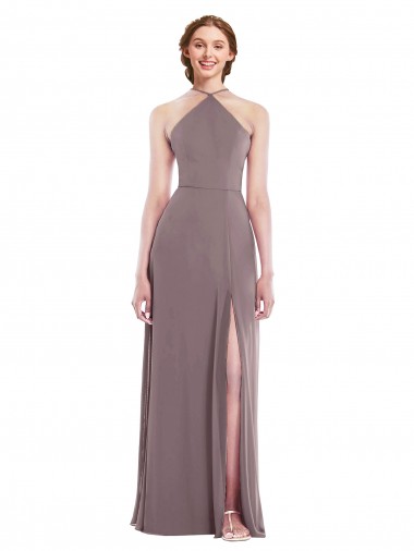 Rose poudré Trapèze Licou Mousseline Longue Formelles Robes demoiselle d'honneur / Robes de soirée à Bas Prix