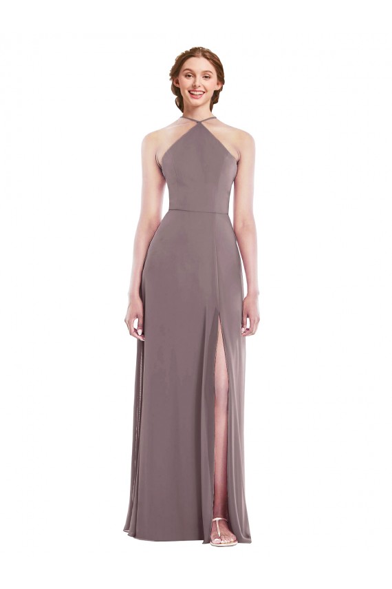 Rose poudré Trapèze Licou Mousseline Longue Formelles Robes demoiselle d'honneur / Robes de soirée à Bas Prix