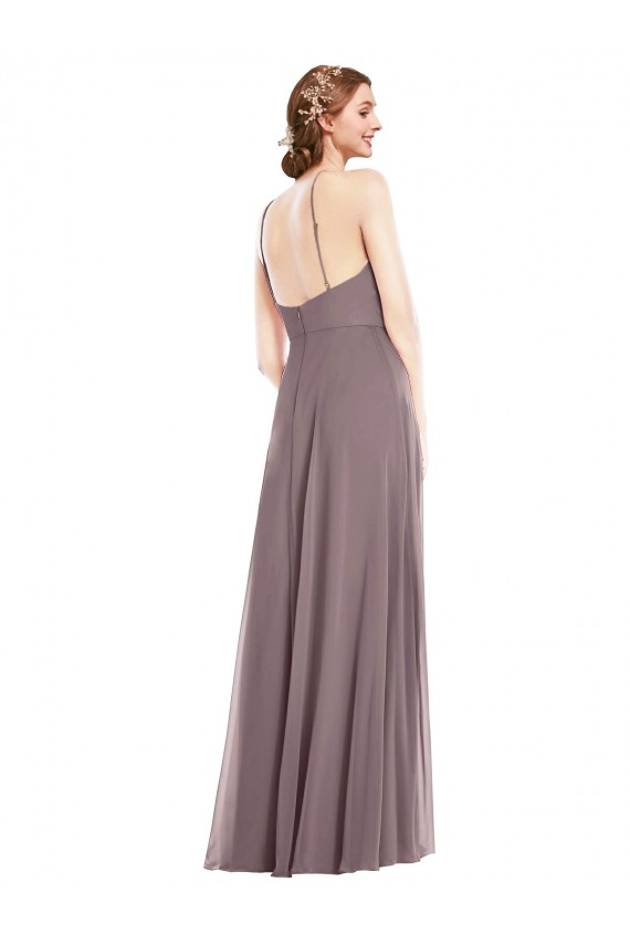 Rose poudré Trapèze Licou Mousseline Longue Formelles Robes demoiselle d'honneur / Robes de soirée à Bas Prix