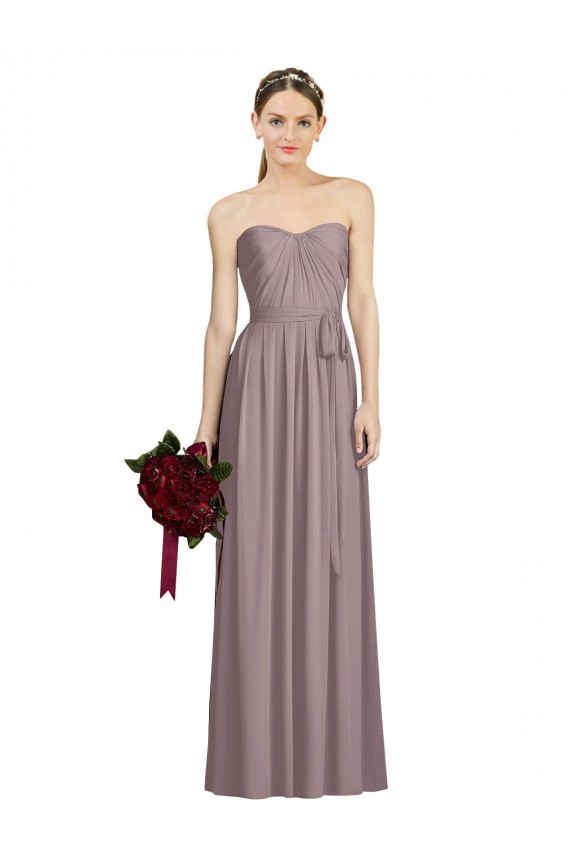 Rose poudré Trapèze Mousseline Longue Robes demoiselle d'honneur à Bas Prix