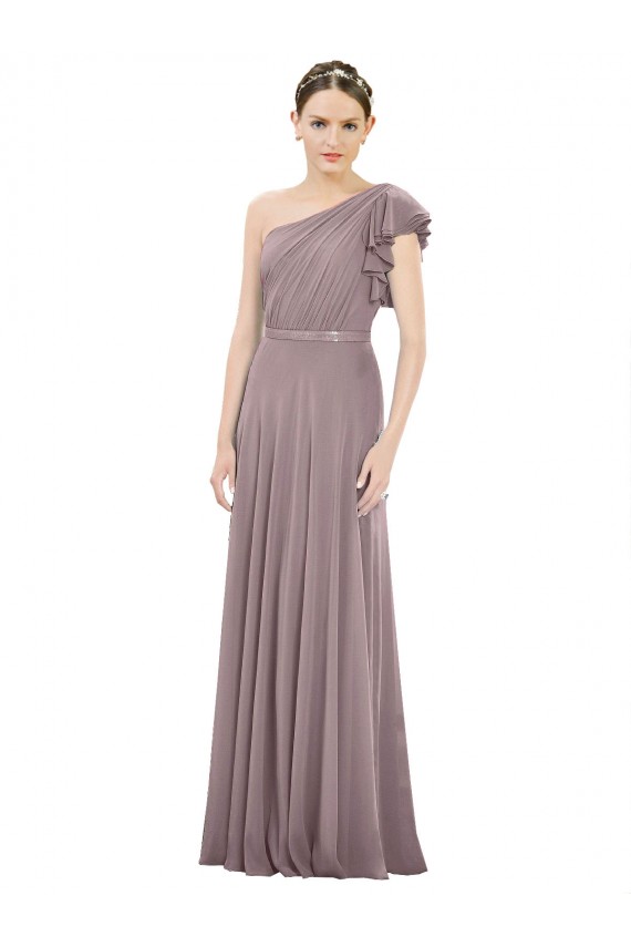Rose poudré Trapèze Mousseline Longue Robes demoiselle d'honneur à Bas Prix
