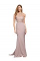 Rose poussiéreux Fourreau Col Haut Balayage train Crêpe Stretch Longue Formelles Robes demoiselle d'honneur / Robes de soirée / Robes de bal à Bas Prix