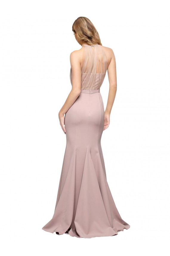Rose poussiéreux Fourreau Col Haut Balayage train Crêpe Stretch Longue Formelles Robes demoiselle d'honneur / Robes de soirée / Robes de bal à Bas Prix