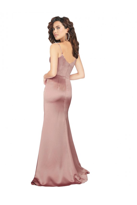Rose poussiéreux Fourreau Col V Satiné Soyeux Longue Formelles Robes demoiselle d'honneur / Robes de soirée / Robes de bal à Bas Prix