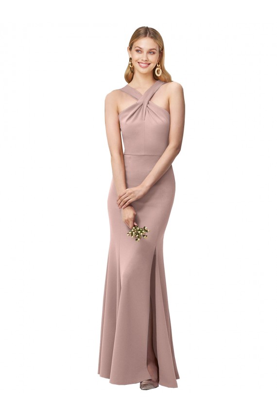 Rose poussiéreux Fourreau Licou Col Haut Crêpe Stretch Longue Robes demoiselle d'honneur / Robes de bal à Bas Prix