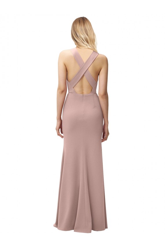 Rose poussiéreux Fourreau Licou Col Haut Crêpe Stretch Longue Robes demoiselle d'honneur / Robes de bal à Bas Prix