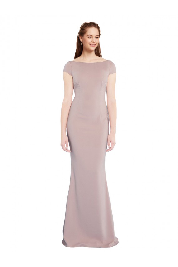 Rose poussiéreux Sirène Col Bateau Crêpe Stretch Longue Formelles Robes demoiselle d'honneur / Robes de soirée / Robes de bal à Bas Prix