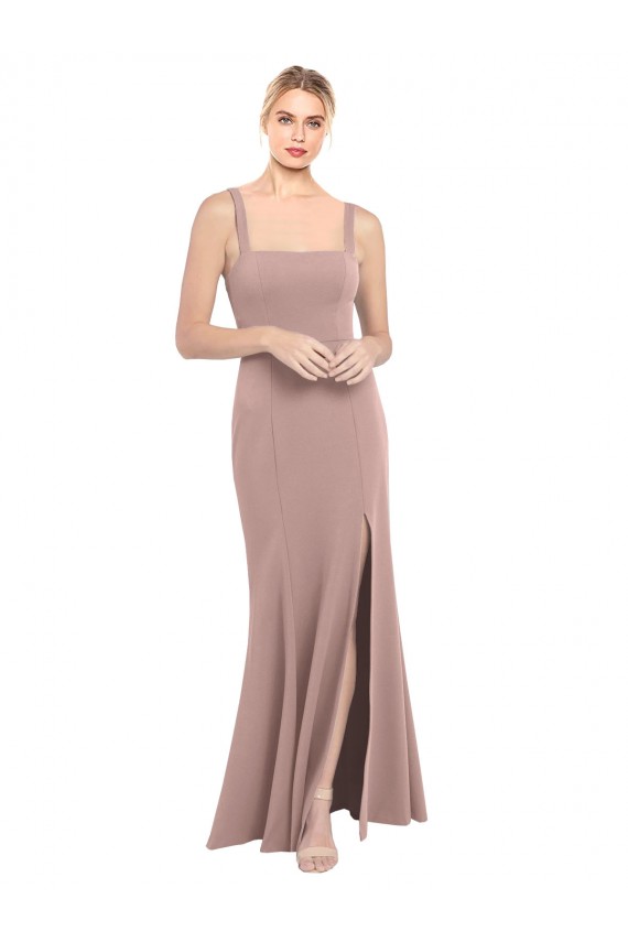 Rose poussiéreux Sirène Col Carré Col Haut Crêpe Stretch Longue Robes demoiselle d'honneur / Robes de bal à Bas Prix