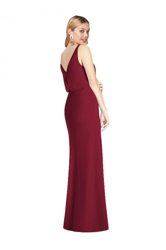 Rose poussiéreux Sirène Col V Mousseline Longue Robes demoiselle d'honneur à Bas Prix