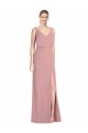 Rose poussiéreux Sirène Col V Mousseline Longue Robes demoiselle d'honneur à Bas Prix