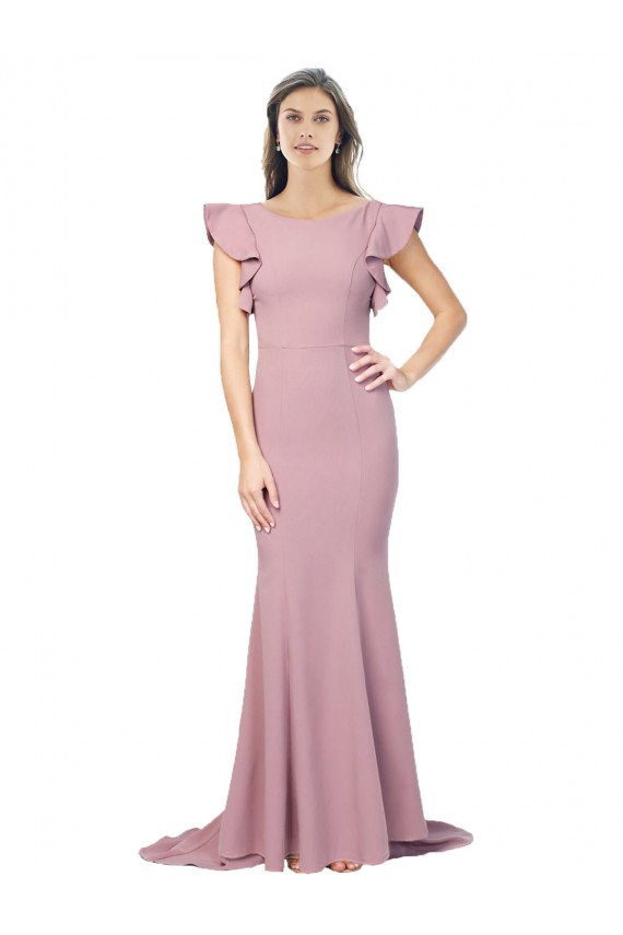 Rose poussiéreux Sirène Col rond Balayage train Crêpe Stretch Longue Formelles Robes demoiselle d'honneur / Robes de soirée / Robes de bal à Bas Prix