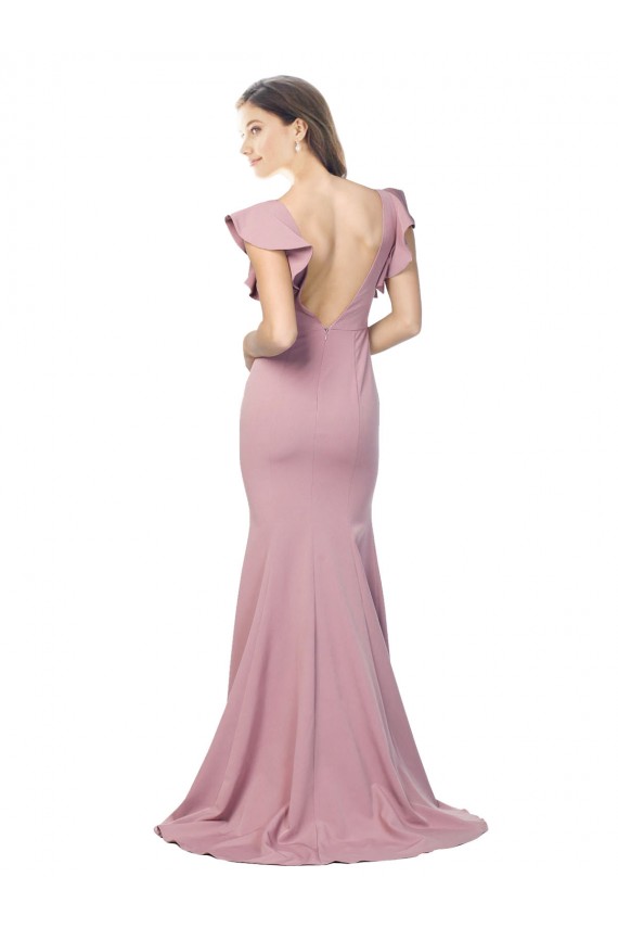 Rose poussiéreux Sirène Col rond Balayage train Crêpe Stretch Longue Formelles Robes demoiselle d'honneur / Robes de soirée / Robes de bal à Bas Prix
