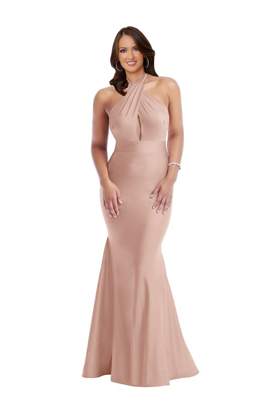Rose poussiéreux Sirène Licou Satiné Soyeux Longue Formelles Robes demoiselle d'honneur / Robes de soirée / Robes de bal à Bas Prix