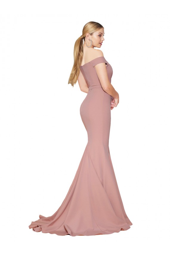 Rose poussiéreux Sirène Épaule Dénudée Balayage train Crêpe Stretch Longue Formelles Robes demoiselle d'honneur / Robes de soirée / Robes de bal à Bas Prix