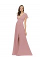 Rose poussiéreux Trapèze Col V Mousseline Longue Robes demoiselle d'honneur à Bas Prix