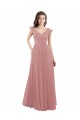 Rose poussiéreux Trapèze Col V Mousseline Longue Robes demoiselle d'honneur à Bas Prix