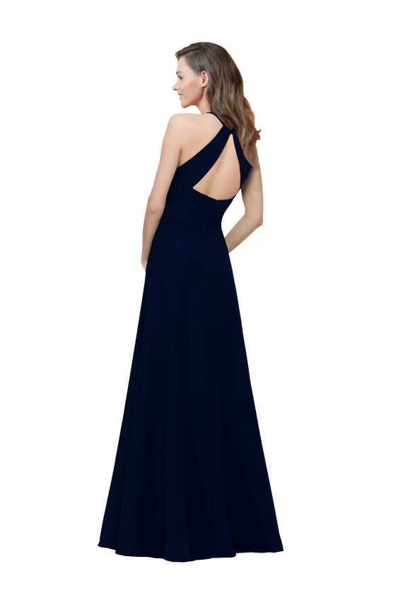 Rose poussiéreux Trapèze Col bijou Col Haut Crêpe Stretch Longue Robes demoiselle d'honneur / Robes de bal à Bas Prix
