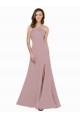 Rose poussiéreux Trapèze Col bijou Col Haut Crêpe Stretch Longue Robes demoiselle d'honneur / Robes de bal à Bas Prix