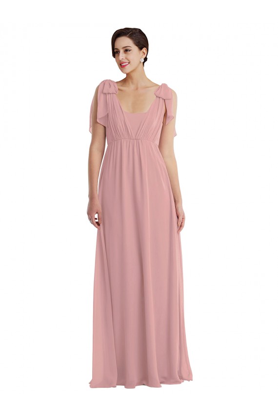 Rose poussiéreux Trapèze Licou Mousseline Longue Robes demoiselle d'honneur à Bas Prix