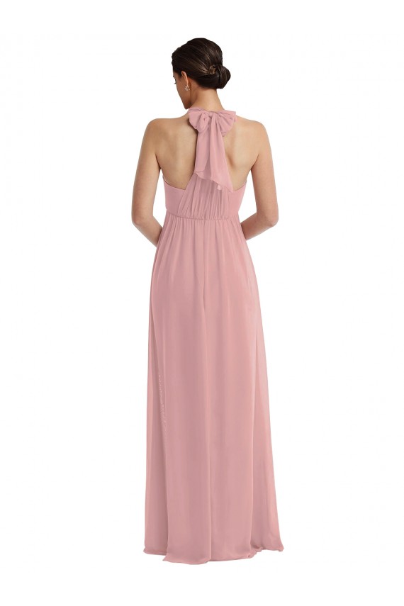 Rose poussiéreux Trapèze Licou Mousseline Longue Robes demoiselle d'honneur à Bas Prix