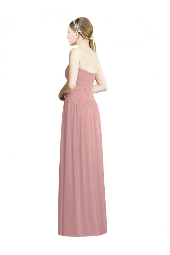 Rose poussiéreux Trapèze Sans bretelle Mousseline Longue Formelles Robes demoiselle d'honneur / Robes de soirée à Bas Prix