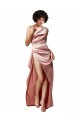 Rose poussiéreux Trapèze Satiné Soyeux Longue Formelles Robes demoiselle d'honneur / Robes de soirée / Robes de bal à Bas Prix