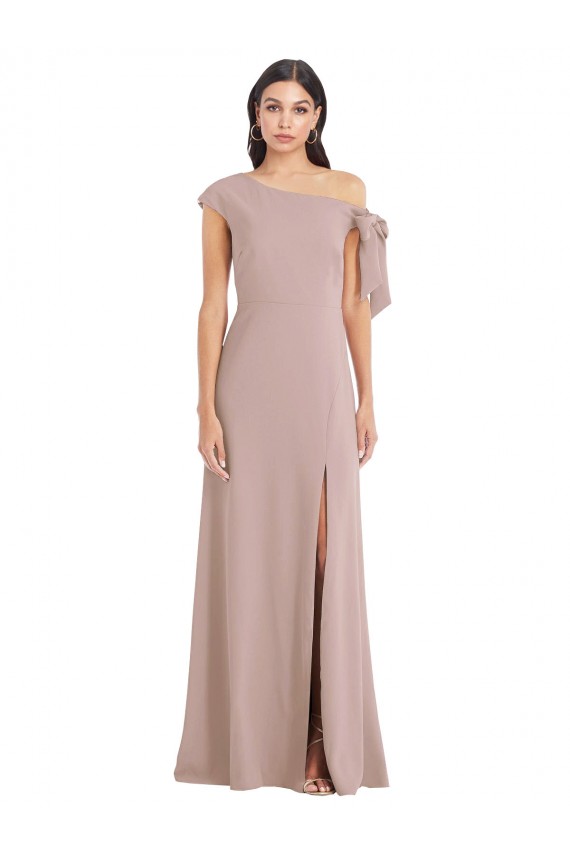 Rose poussiéreux Trapèze Épaule Dénudée Crêpe Stretch Longue Formelles Robes demoiselle d'honneur / Robes de soirée / Robes de bal à Bas Prix