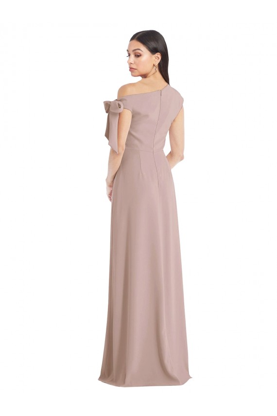 Rose poussiéreux Trapèze Épaule Dénudée Crêpe Stretch Longue Formelles Robes demoiselle d'honneur / Robes de soirée / Robes de bal à Bas Prix