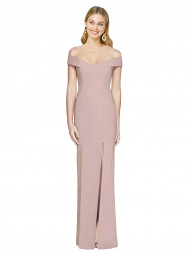 Rose poussiéreux Trompette Épaule Dénudée Crêpe Stretch Longue Robes demoiselle d'honneur / Robes de bal à Bas Prix